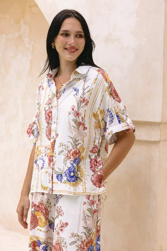 Melina Multicolour Floral Shirt-- Collared Crew Neck Turtle Neck
