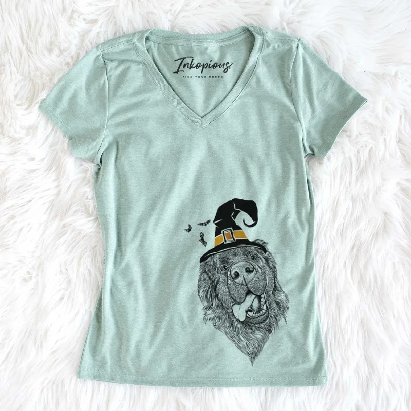 Witch Tuna the Newfoundland - Women's V-neck Shirt-- Rayon Fabric Velvet Fabric Corduroy Fabric