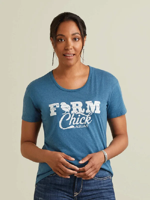 Ariat 10042792 Womens Farm Life T-Shirt Steel Blue Heather-- Solid Color Striped Floral