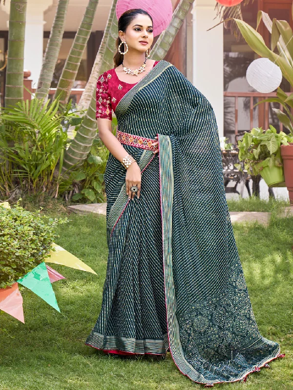 Women's Chiffon Pink Embellished Designer Saree With Blouse Piece Chic Square Blouse
