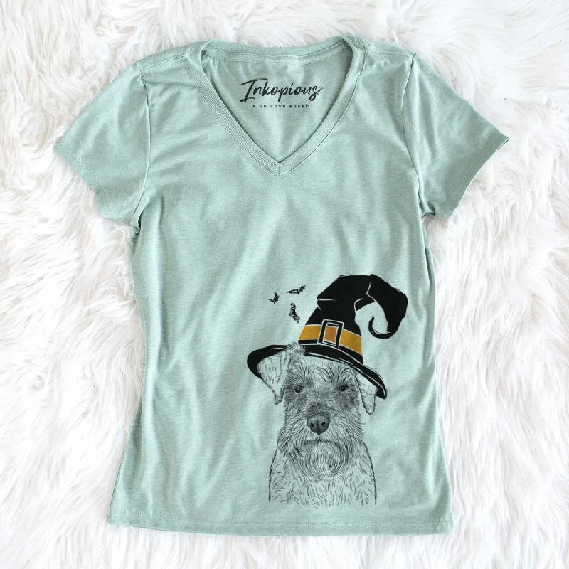 Witch Smokey the Miniature Schnauzer - Women's V-neck Shirt-- Collared Crew Neck Turtle Neck