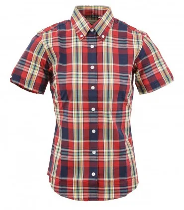 Relco Ladies Red Check Button Down Short Sleeved Shirts-- Thin T-Shirt Open Front Quick Dry