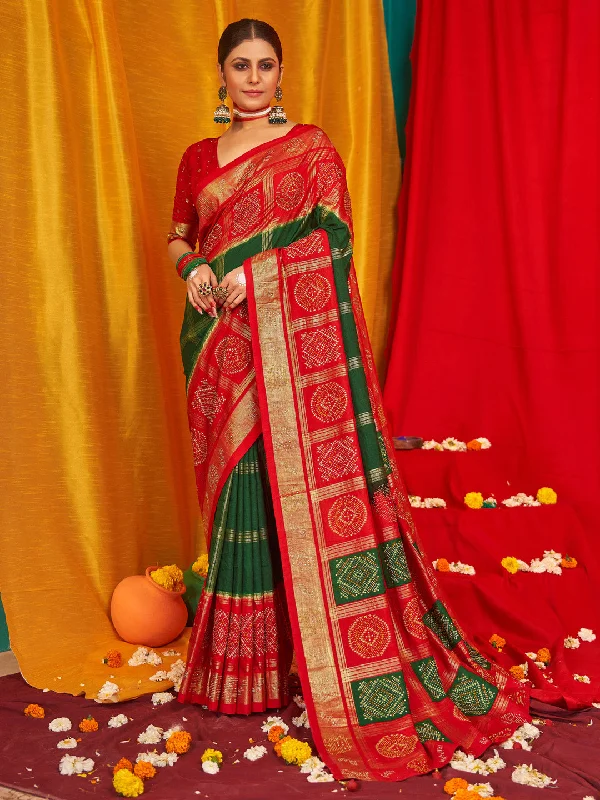 Women's Tussar Silk Red Woven Design Designer Saree With Blouse Piece Peter Pan Blouse