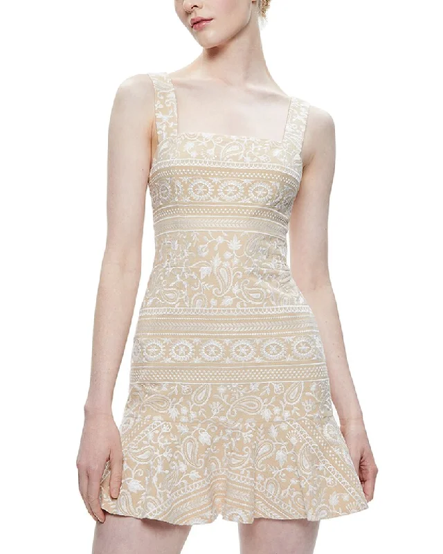 Alice + Olivia Kaidra Drop-Waist Mini Dress Stylish Spaghetti Strap Mini Dress