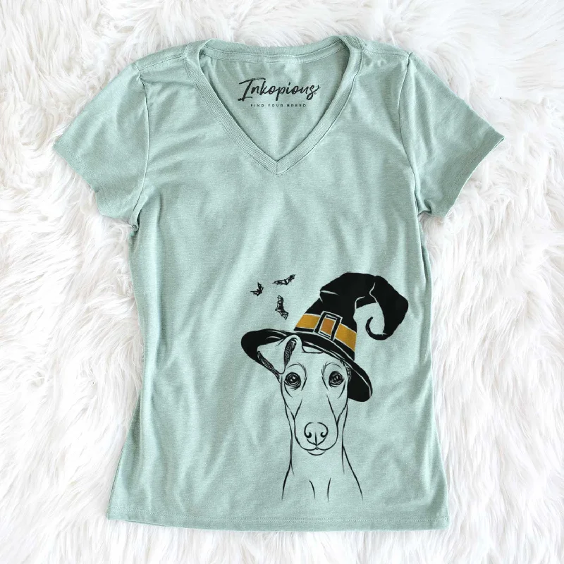 Witch Tanner the Fox Terrier - Women's V-neck Shirt-- Fashionable Trendy Casual