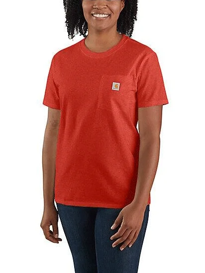 Carhartt 103067-R66 Womens Heavyweight Pocket T-Shirt Chilli Pepper Heather-- Asymmetrical Pockets Print Carhartt 103067-R66 Womens Heavyweight Pocket T-Shirt Chilli Pepper Heather-- Asymmetrical Pockets Print