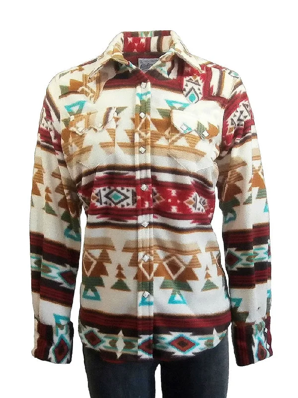 Rockmount 7100-TAN RED Womens Native Pattern Fleece Western Shirt In Tan And Red-- Thin T-Shirt Open Front Quick Dry Rockmount 7100-TAN RED Womens Native Pattern Fleece Western Shirt In Tan And Red-- Thin T-Shirt Open Front Quick Dry
