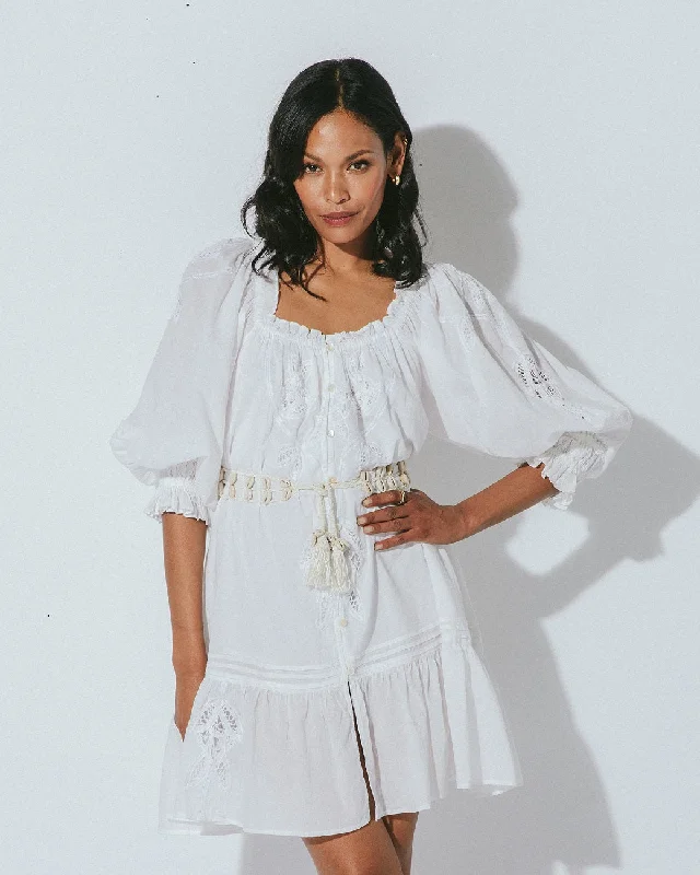 Adalee Mini Dress Ivory Trendy Mini Dress with Belt