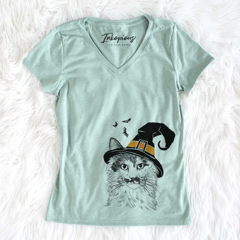 Witch Stache the Longhaired Mustard Cat - Women's V-neck Shirt-- Oversized T-Shirt Spandex breathable