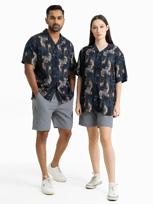 DEEDAT NATURE VERSE Casual Shirt - Navy-- Satin Blend Silk Blend Wool Blend