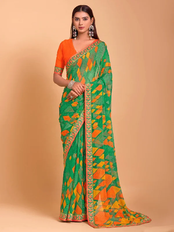 Women's Chiffon Orange Embellished Designer Saree With Blouse Piece Wrap Front Blouse Women's Chiffon Orange Embellished Designer Saree With Blouse Piece Wrap Front Blouse