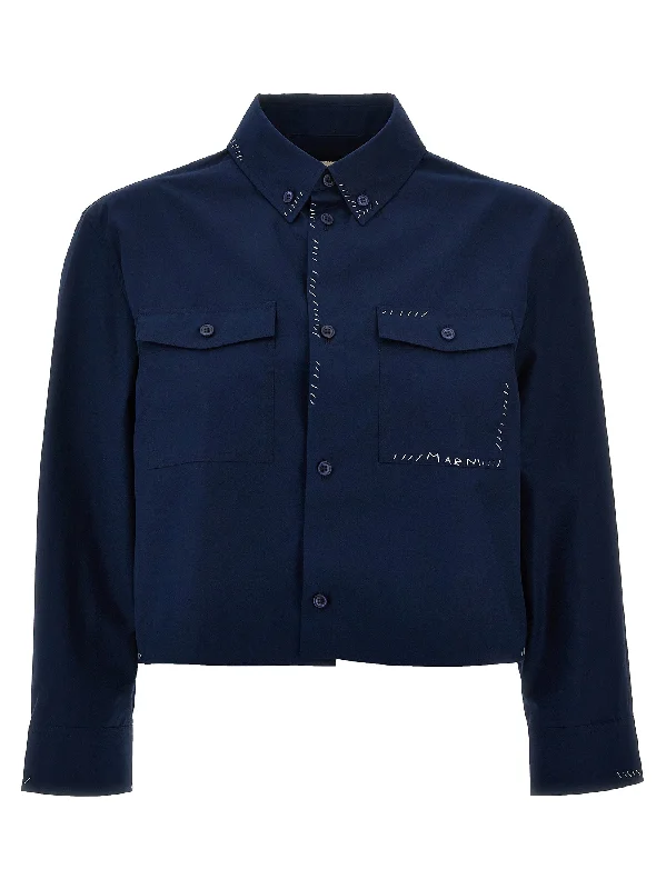 Logo Embroidery Stitching Shirt-- Fitted T-Shirt Seamless Stretchy