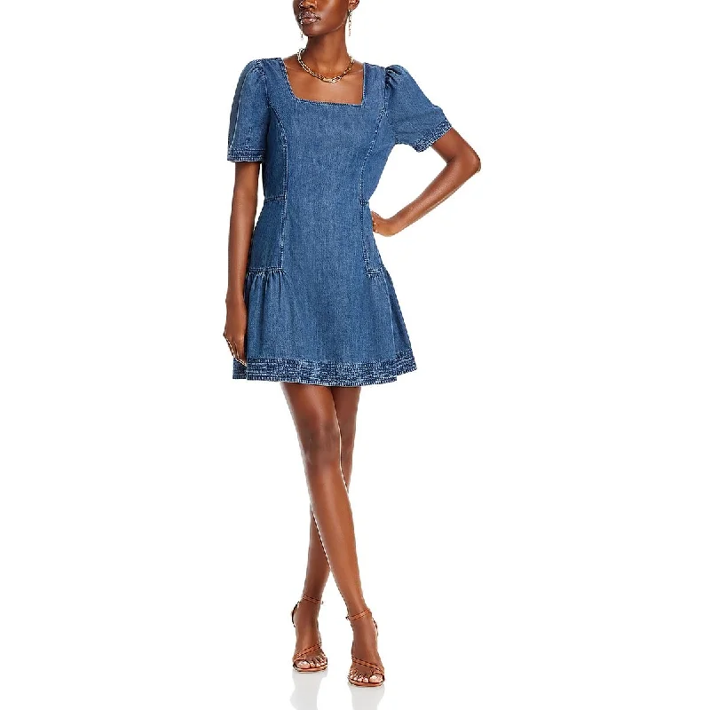 Womens Square Neck Short Mini Dress Cozy Cotton Mini Dress