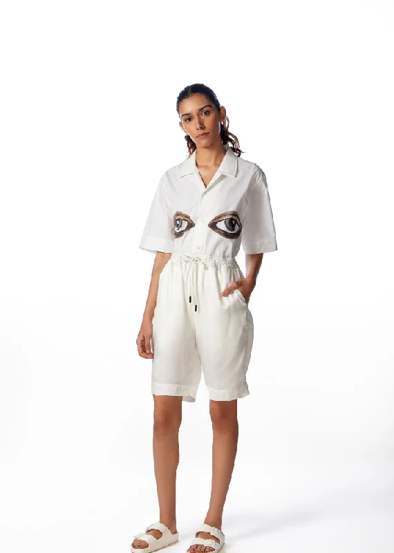 Satin Shirts-- Solid Print Embellished