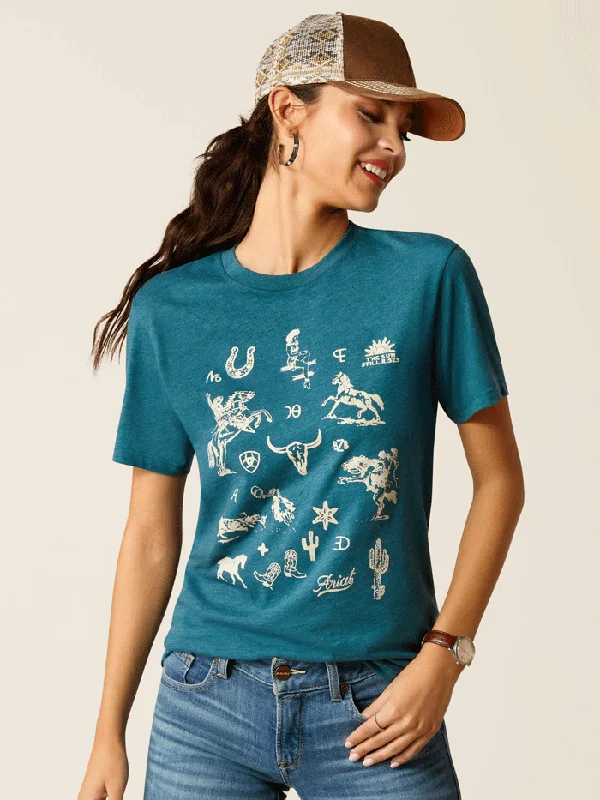 Ariat 10052548 Womens Sketch Pad T-Shirt Deep Sea Heather-- Striped Floral Plaid