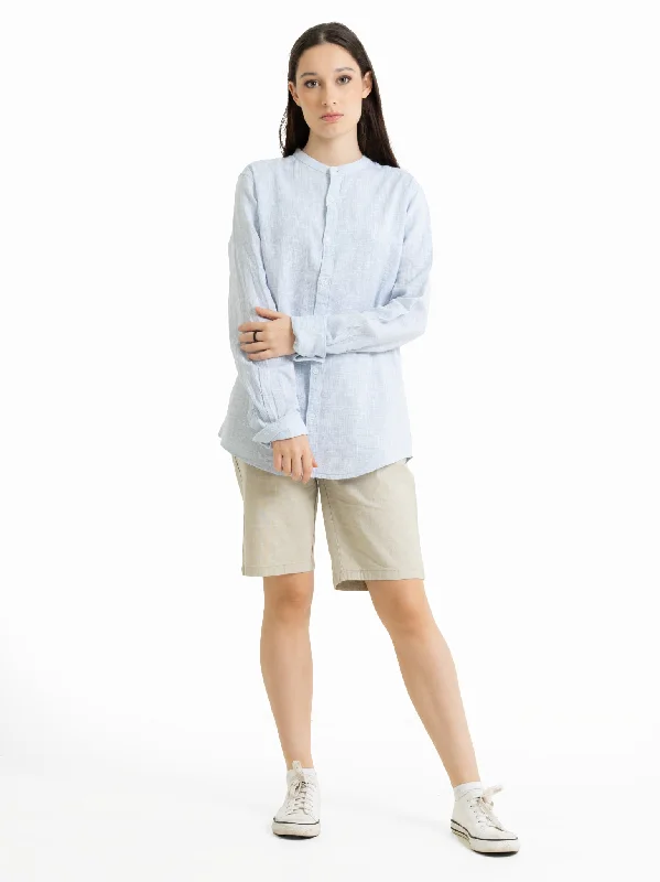 DEEDAT TUSCAN HUES Regular Fit Long Sleeve Casual Shirt - Light Blue-- Notch Collar Peter Pan Collar Cowl Neck
