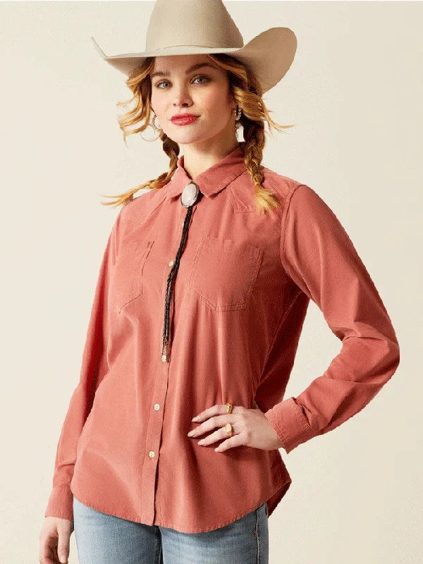Ariat 10053971 Womens Billie Jean Corded Shirt Light Mahogany-- Mesh Blend Leather Blend Suede Blend
