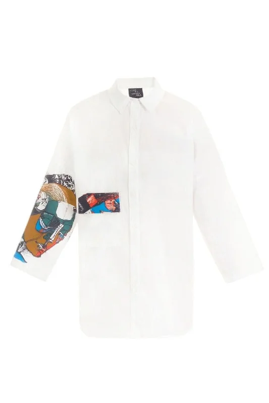 PRINTED DETAIL WHITE SHIRT-- Cozy Warm Stylish