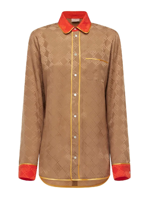 THE SILK SHIRT | Camel-- Solid Print Embellished