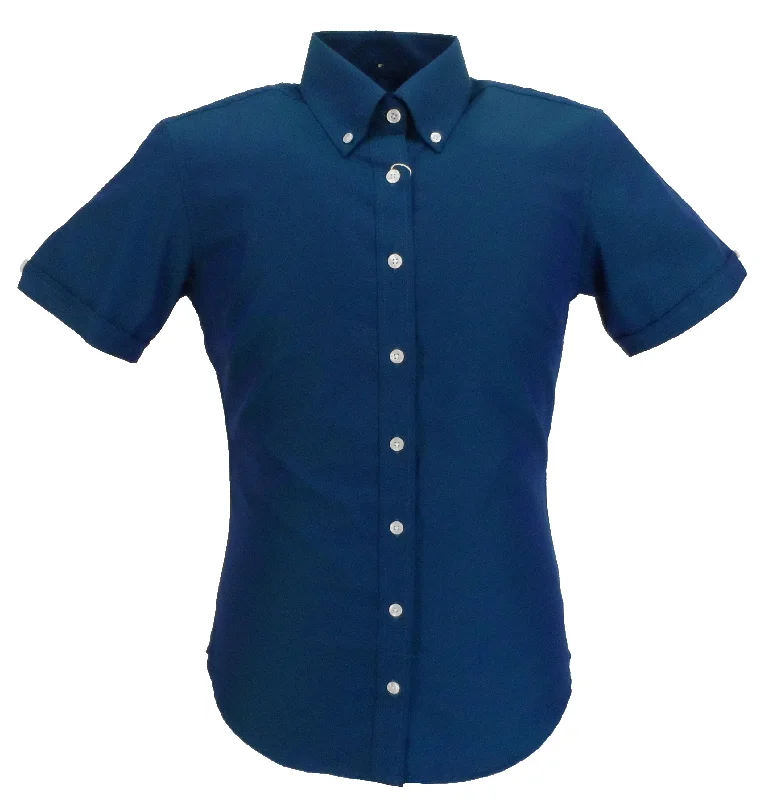 Relco Ladies Blue/Green Tonic Button Down Short Sleeved Shirts -- Basic T-Shirt Crew Neck Short Sleeve