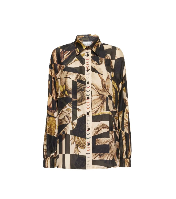 THE SILK SHIRT | Dragon fly-- Satin Fabric Silk Fabric Chiffon Fabric