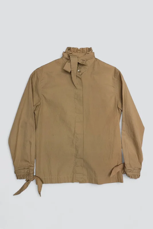 Tan Cotton Ruffle Shirt-- Terry Blend Velvet Blend Canvas Blend