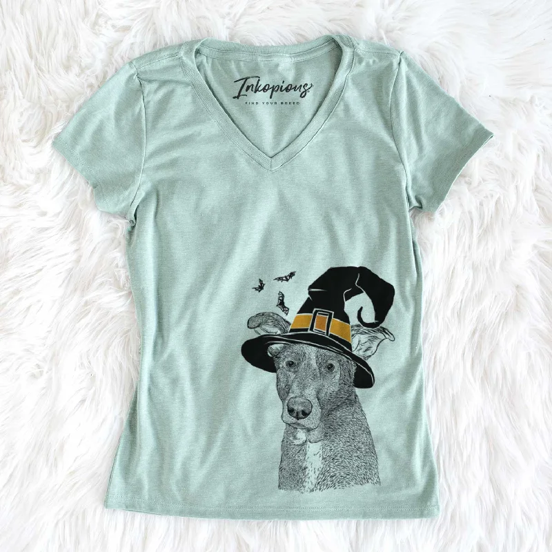 Witch Wilbur the Shepherd Mix - Women's V-neck Shirt-- Layered Multi-layer Single Layer