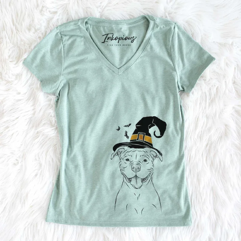 Witch Tyson the American Bulldog - Women's V-neck Shirt-- Graphic Embroidered Appliqued