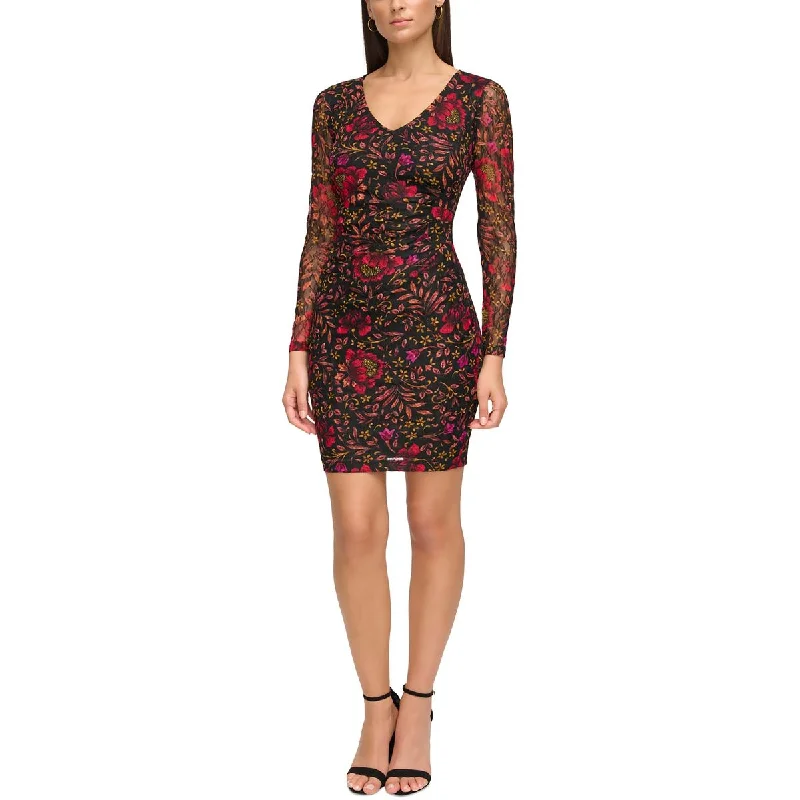 Womens Floral Print Short Mini Dress Cozy Cowl Neck Mini Dress