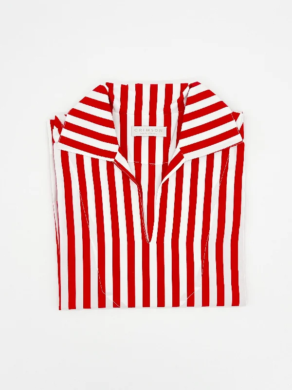 THE COTTON CAPRI SHIRT | RED STRIPES-- Cotton Fabric Linen Fabric Terry Fabric