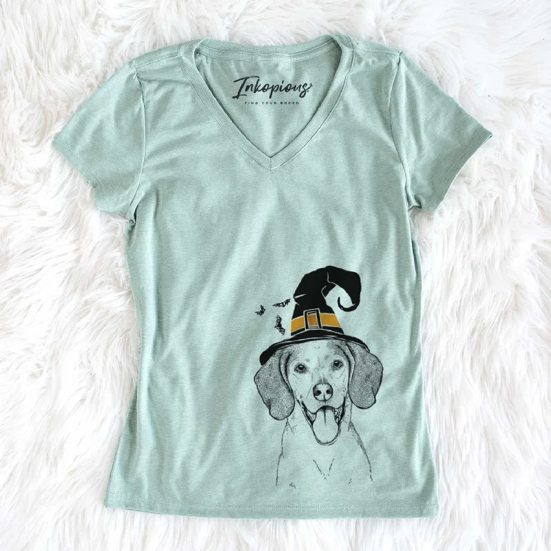 Witch Trooper the Hound Mix - Women's V-neck Shirt-- Collared Crew Neck Turtle Neck
