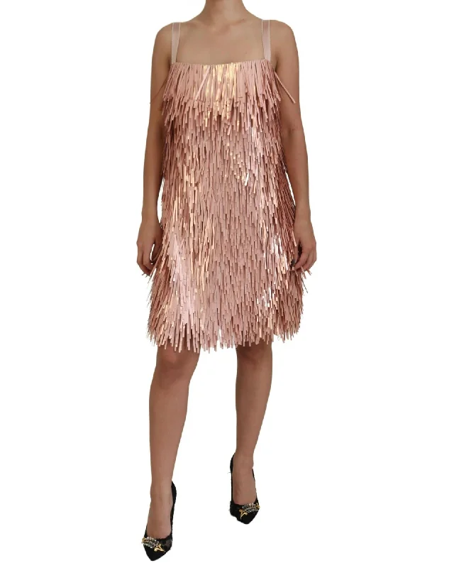 Dolce & Gabbana  Sequin Fringe Mini Dress - Rose Gold Elegant Tulle Mini Dress