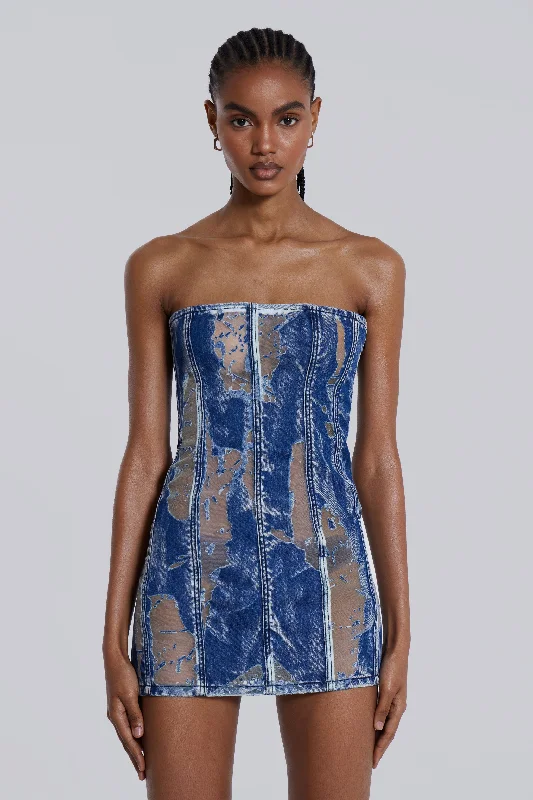 Zion Denim Corset Mini Dress Trendy Button-Detail Mini Dress