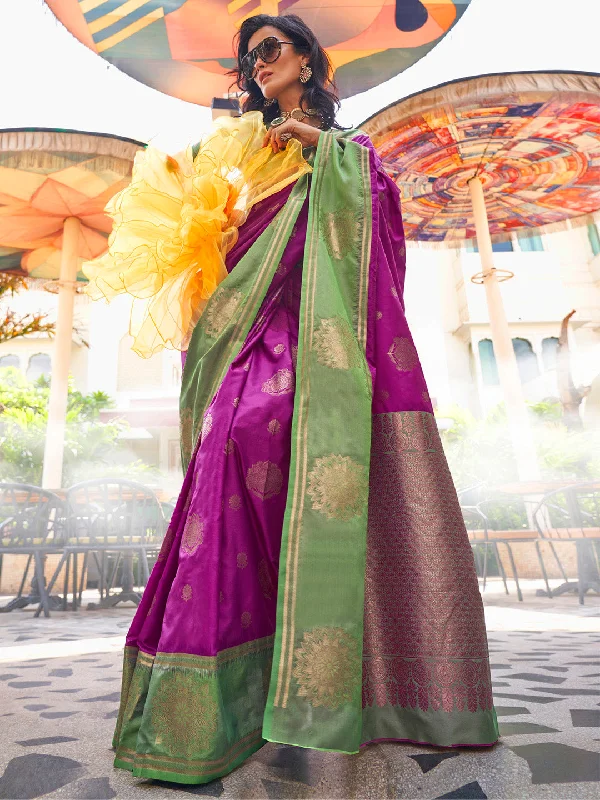 Women's Silk Blend Light Green Woven Design Designer Saree With Blouse Piece Stylish Wrap Blouse