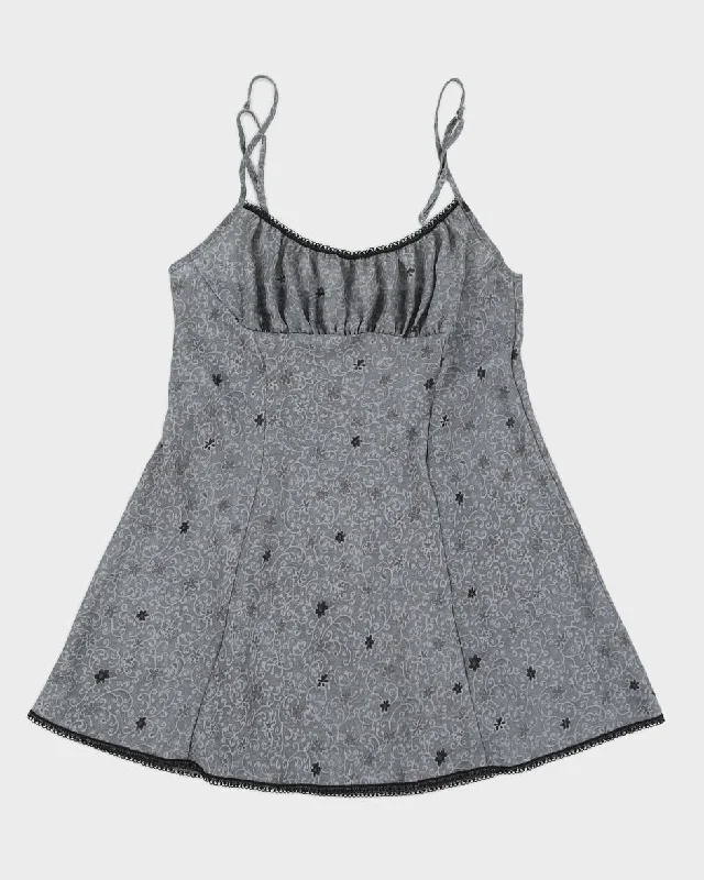 Vintage 90s La Vie En Rose Grey Floral Mini Dress - S Modern Satin Mini Dress