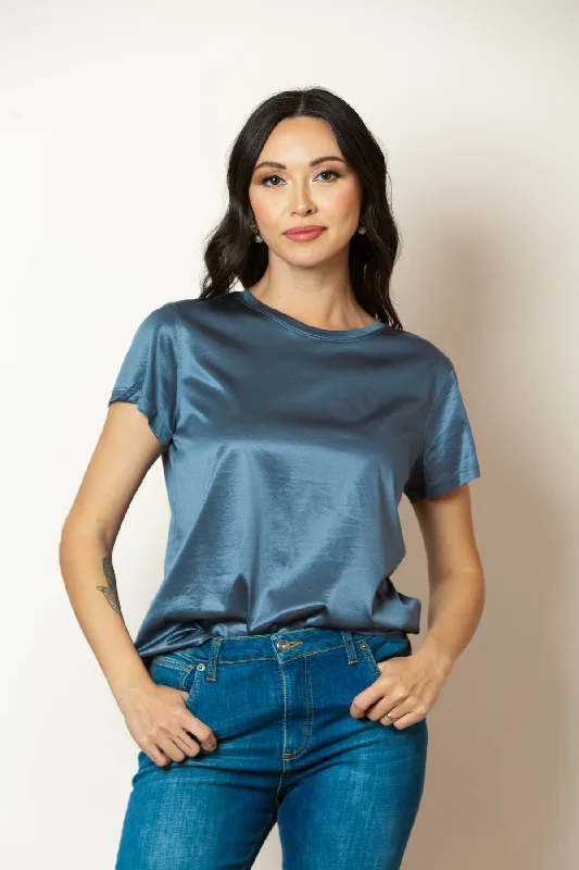 Silk Cotton V Neck T Shirt-- Seamless Knitted Crochet