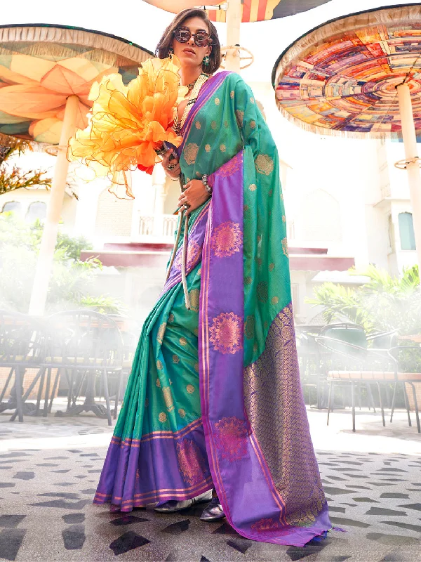 Women's Silk Blend Purple Woven Design Designer Saree With Blouse Piece Sleeveless Summer Blouse
