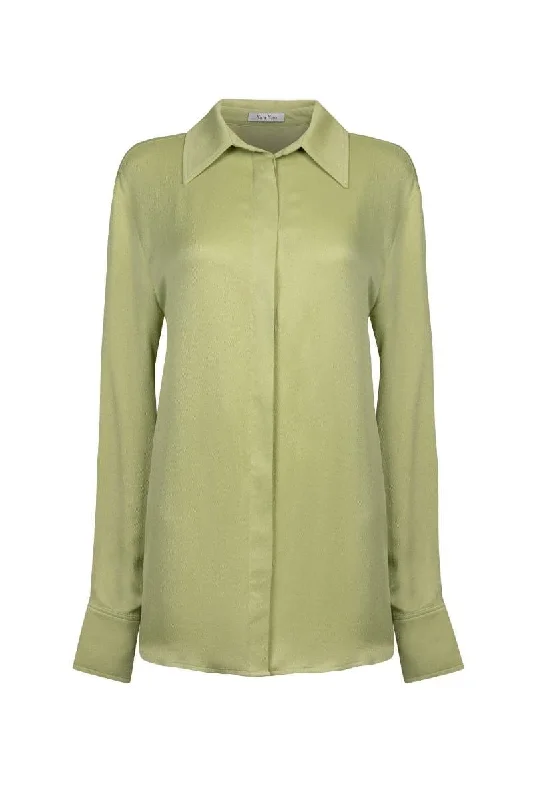 GREEN JERRY TEXTURED SATIN SHIRT-- Casual Formal Business