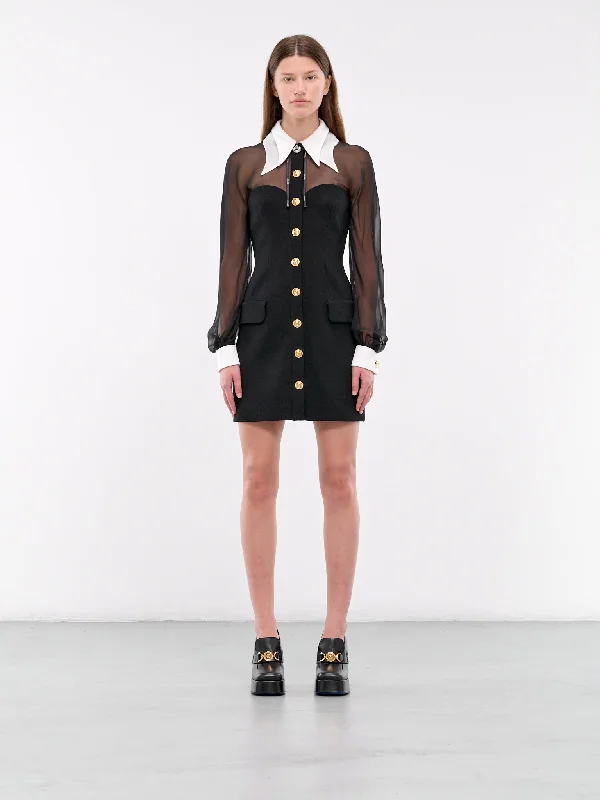 Contrast Collar Bustier Mini Dress (1016686-1A12255--1B000-BLACK) Stylish Floral Print Mini Dress