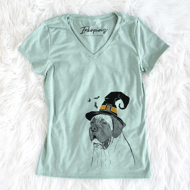 Witch Sterling the English Mastiff - Women's V-neck Shirt-- Terry Blend Velvet Blend Canvas Blend