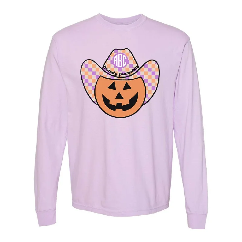 Monogrammed 'Howdy Pumpkin' Comfort Colors Long Sleeve T-Shirt-- Chenille Brocade Lace