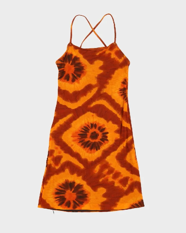 Vintage 90s Shath Paris Orange Tie Dye Mini Dress - XS Fashionable Off-Shoulder Mini Dress
