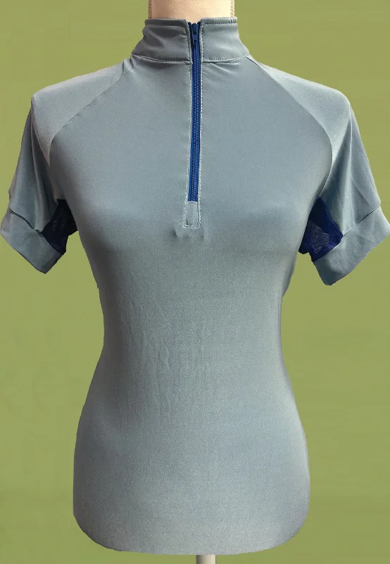 It's a Haggerty's Womens SS Sun Shirt - Slate Blue with Royal Vents + Zip, M-- Chenille Brocade Lace