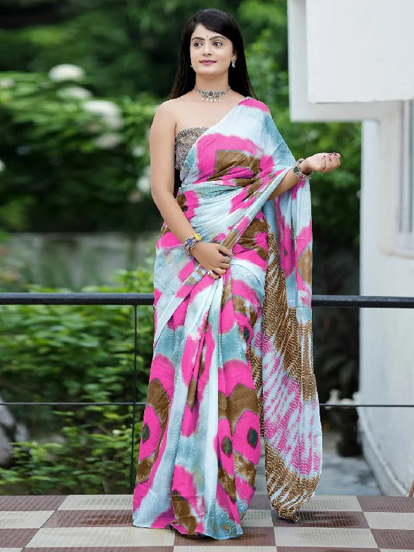 Women's Cotton Brown Printed Designer Saree With Blouse Piece Elegant Lace Blouse