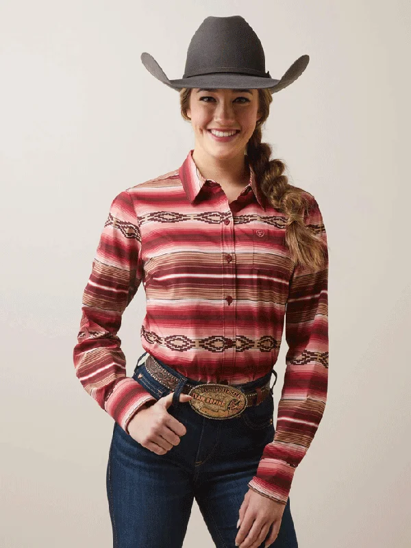 Ariat 10046564 Womens Wrinkle Resist Team Kirby Stretch Shirt Blushing Serape-- Hooded Caped Shawl Collar