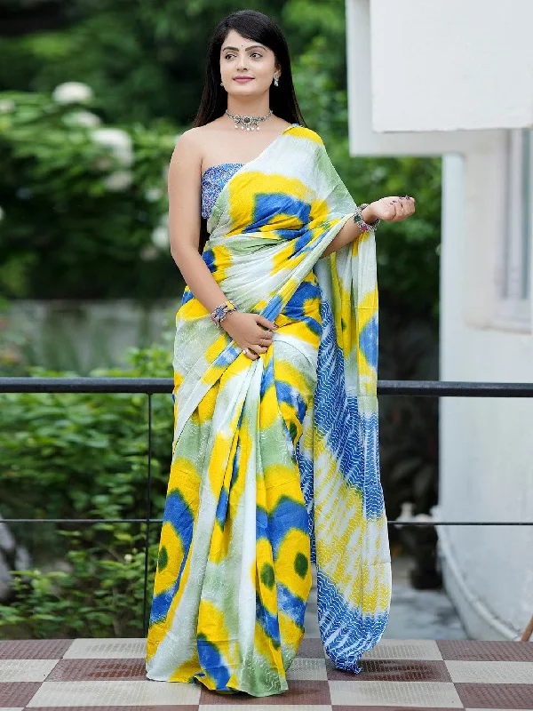 Women's Cotton Blue Printed Designer Saree With Blouse Piece Double-Layered Blouse