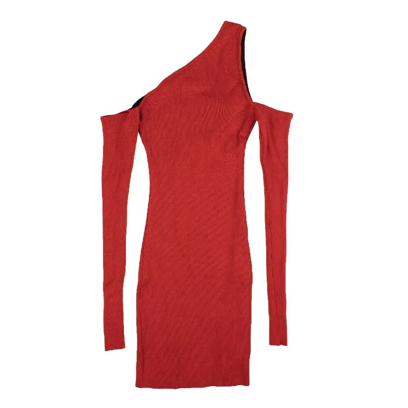 AMIRI Red Knit Off Shoulder Mini Dress Fashionable Boho-Chic Mini Dress