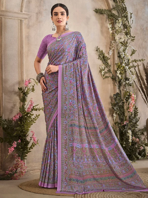 Women's Crepe Mauve Printed Designer Saree With Blouse Piece Boho Chic Blouse