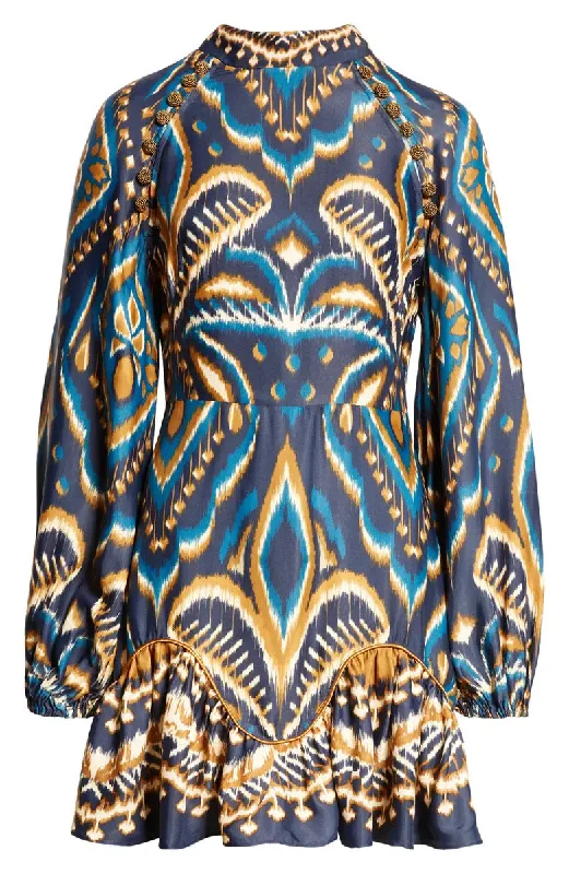 Farm Rio Women's Raglan Mini Dress, Pineapple Ikat Blue, L Comfortable Off-Shoulder Mini Dress