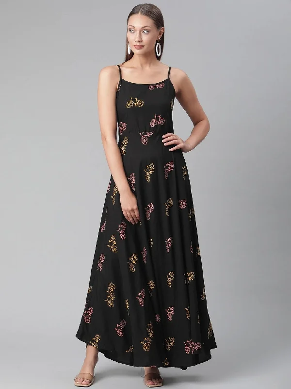 Women's Black Rayon Long Dress  - Wahenoor Tunics Fleece cozy